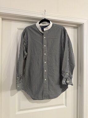 Polo by Ralph Lauren Black & White Vertical Stripe Band-Collar Shirt